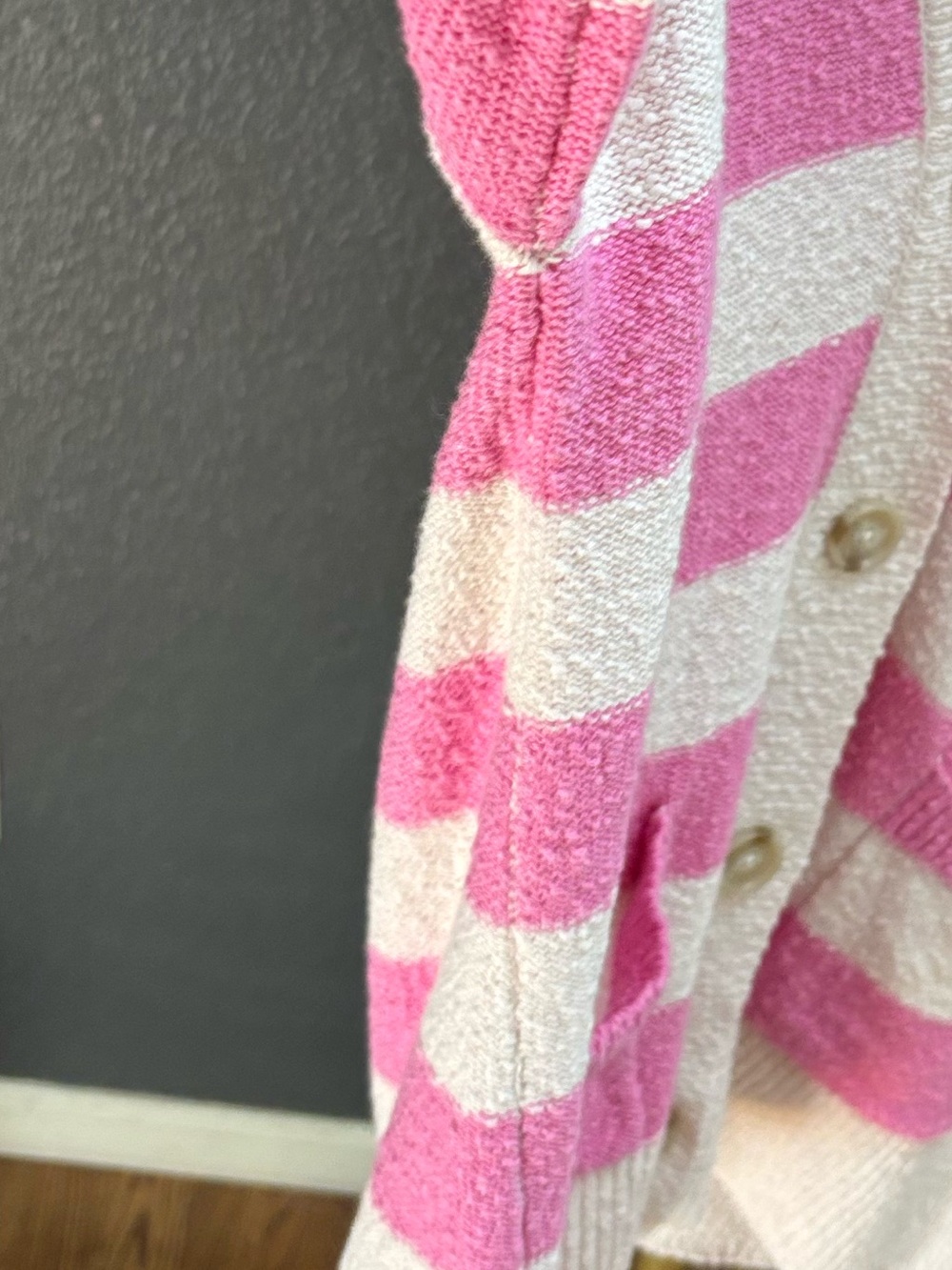 🌸2/$40🌸 LOFT Ann Taylor Pink & Cream Striped Button-Front Cardigan, oversized - Picture 7 of 9